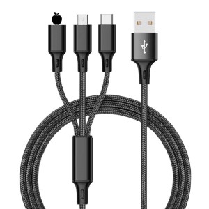 3-in-1 USB Fast Charging Cable – Compatible with iPhone 11/XS/X/8/7/6 & More